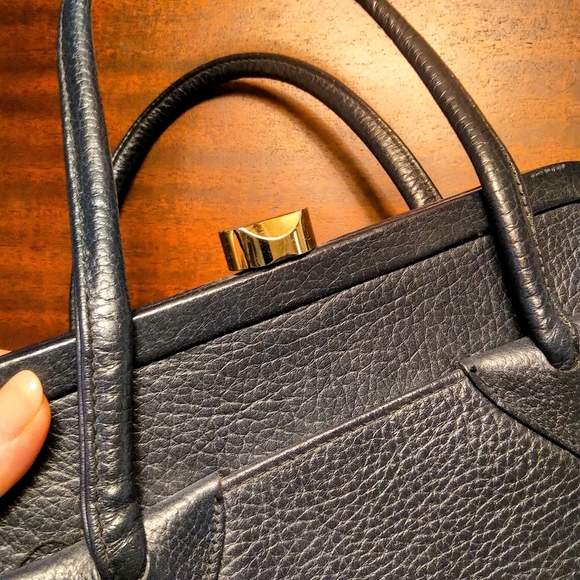 Vintage Navy Blue Leather Clasp Handbag 1960s - Picture 10 of 11